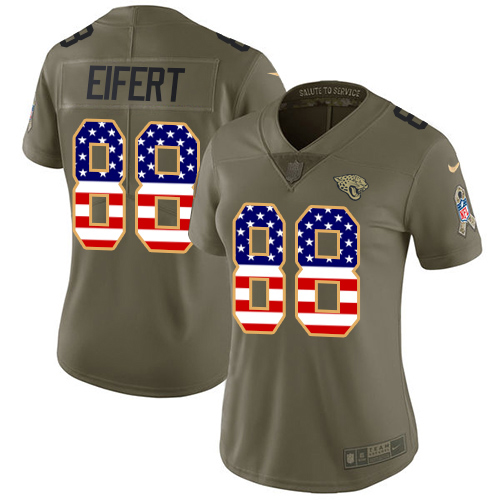 Nike Jacksonville Jaguars #88 Tyler Eifert Olive USA Flag Women Stitched NFL Limited 2017 Salute To Service Jersey